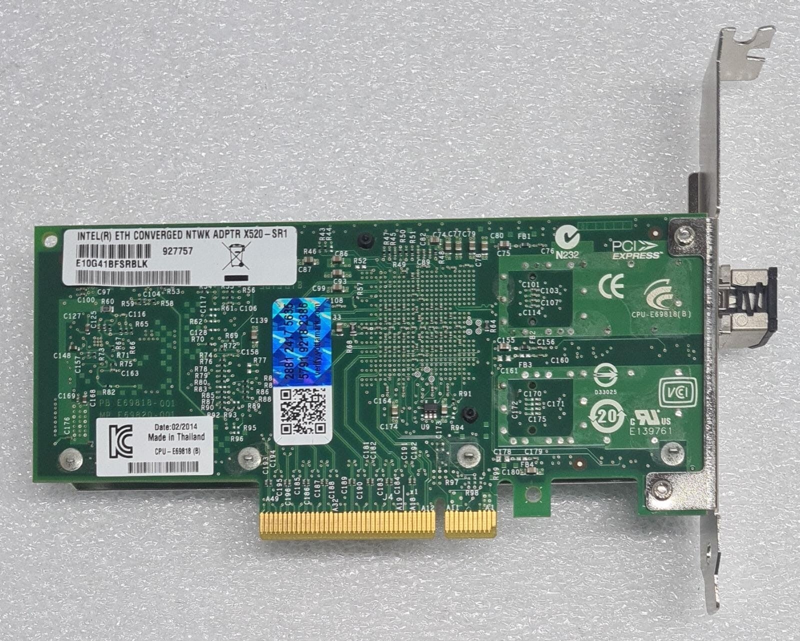 INTEL X520-SR1 10G 1 Port PCI-E E10G41BFSRBLK ETH NTWK ADPTR W/ 455885-001 SFP
