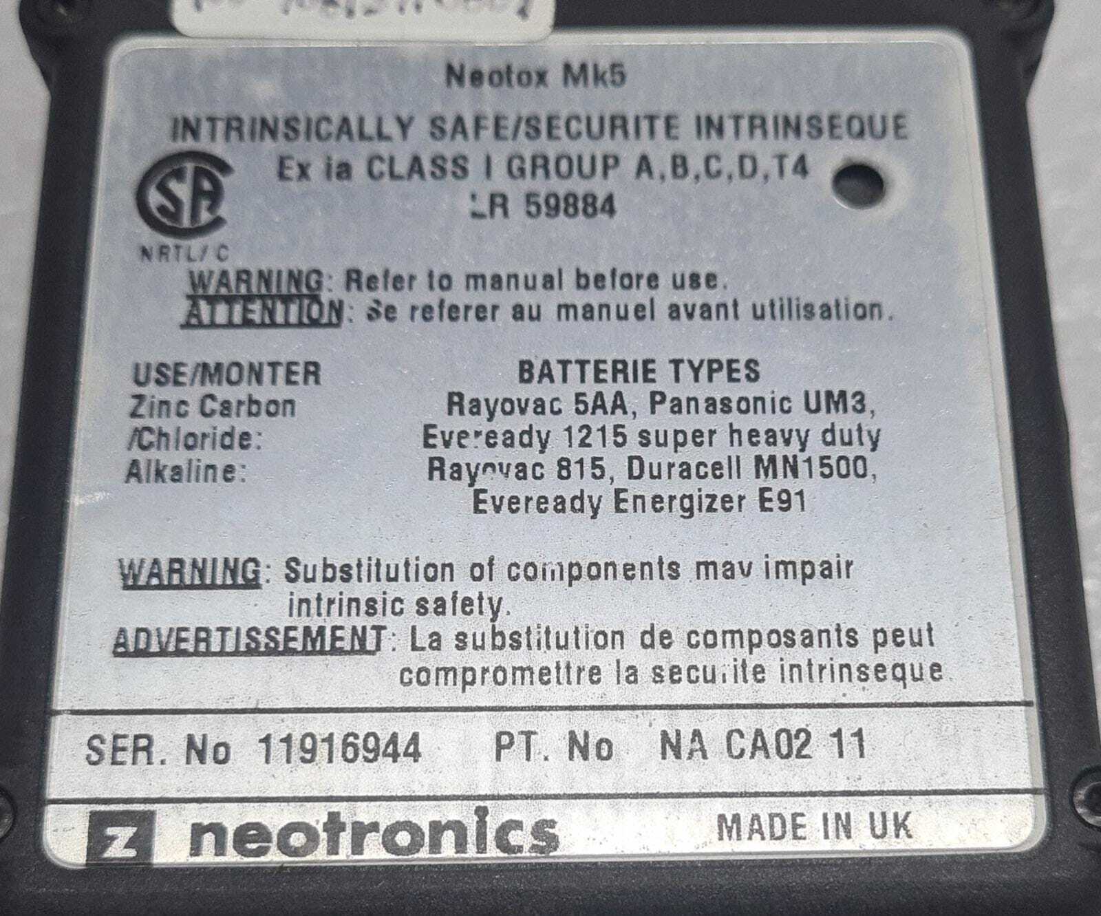 Neotronics Neotox Mk5 NA CA02 11 Gas Monitoring