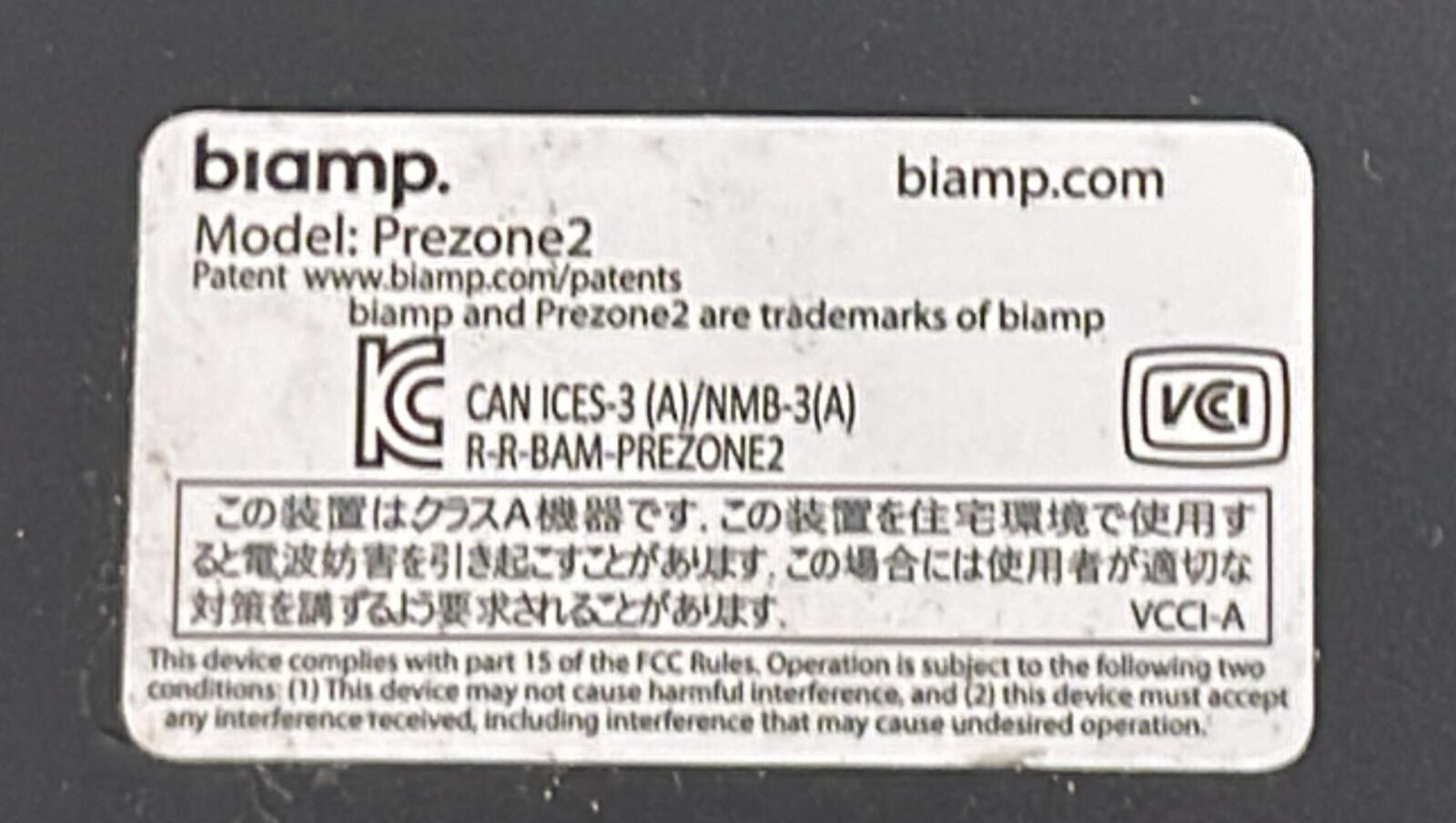 Biamp Prezone 2 Professional Audio Preamplifiers Stereo source zones
