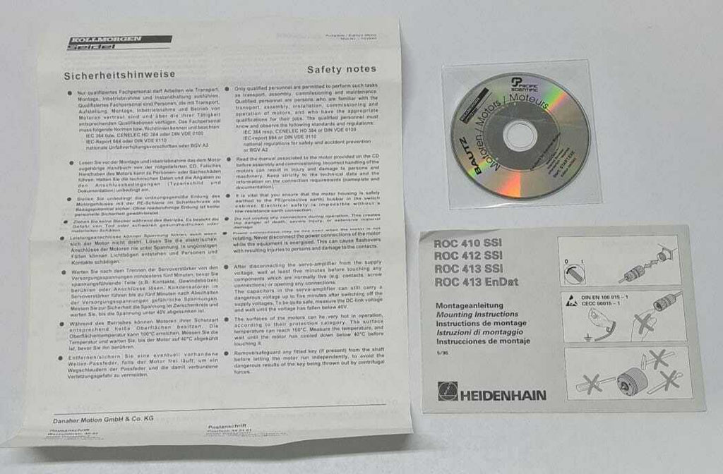 KOLLMORGEN SEIDEL SERVO MOTOR DBL2H00020-ROC413-24V w/ HEIDENHAIN ROC 413 2048