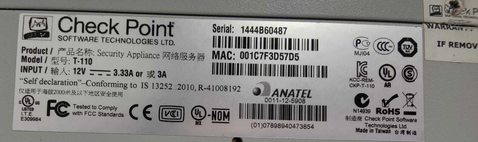Check Point T-110 6-Port Gigabit Security Appliance Firewall