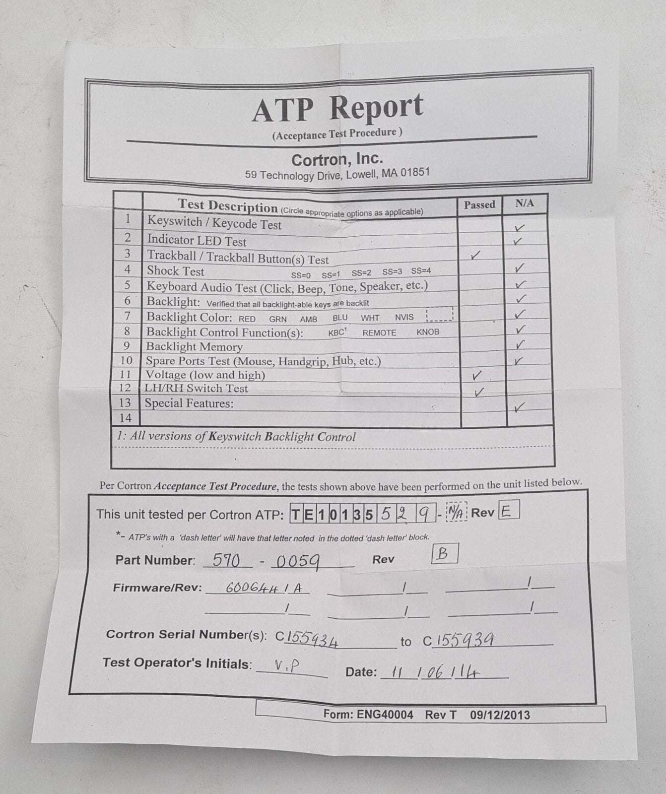 NEW - CORTRON CTB-T20D TRACKBALL CONTROLLER 570-0059 / 555094
