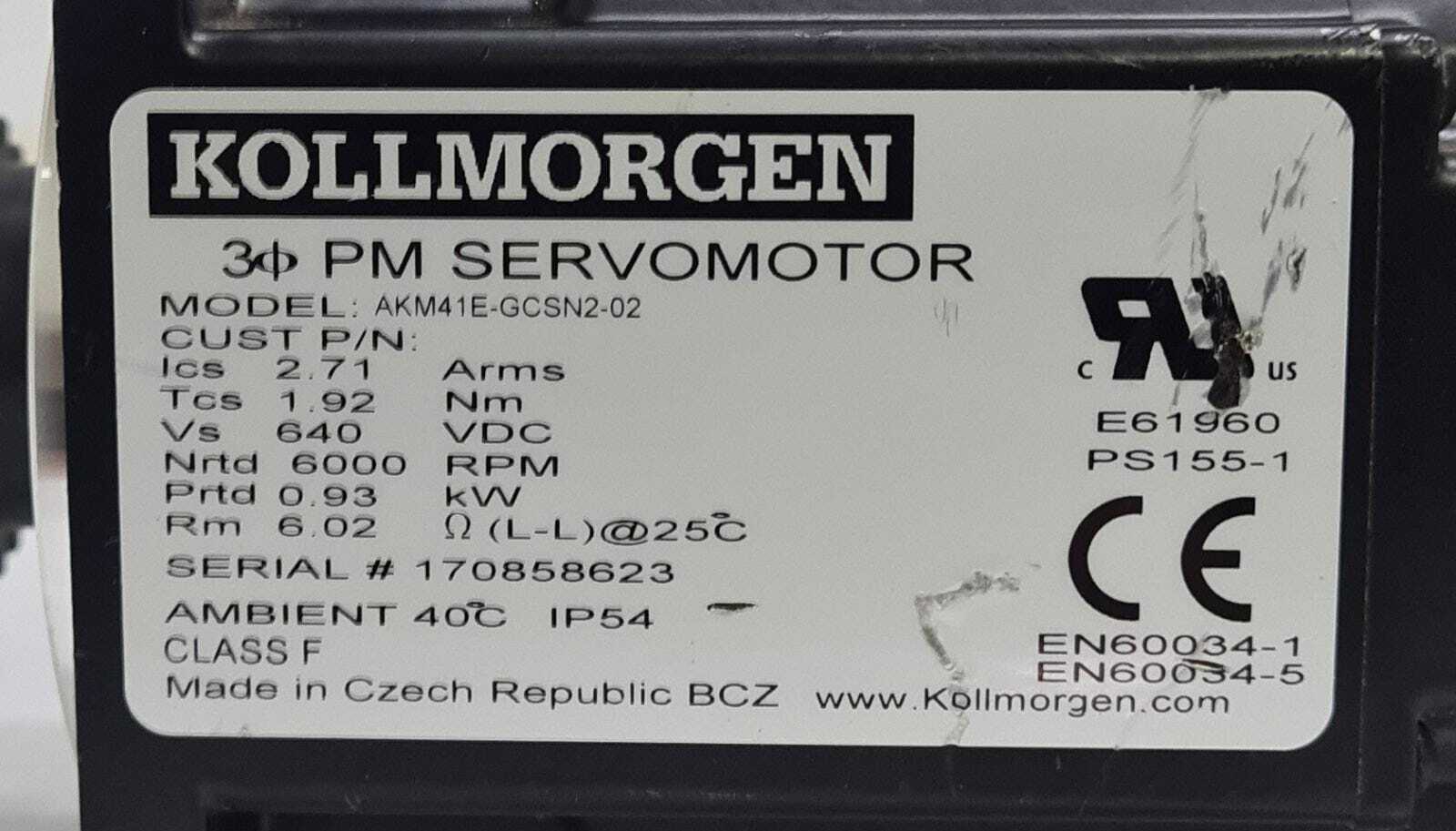 Danaher Motion Kollmorgen 3 PM Servomotor AKM41E- GCSN2- 02