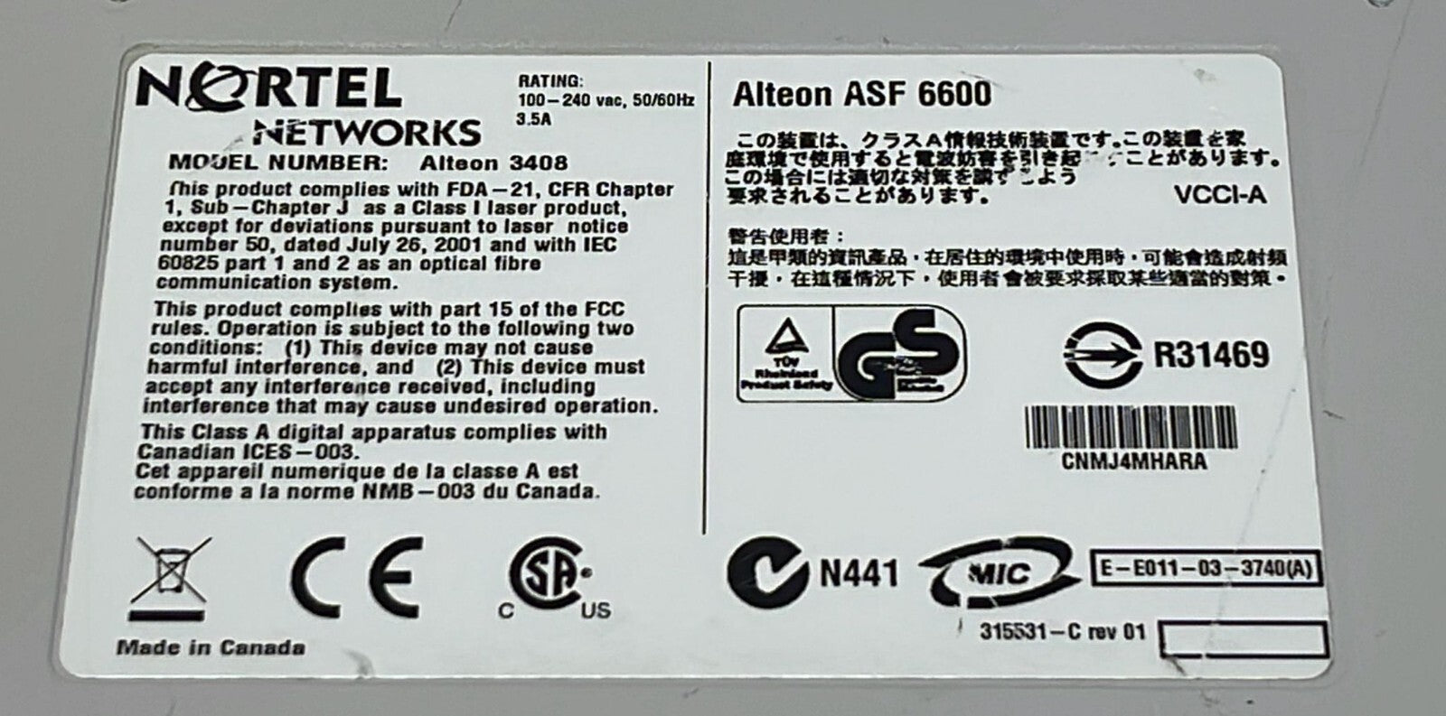 NORTEL NETWORK Alteon 3408 Alteon ASF 6600 Network Switch