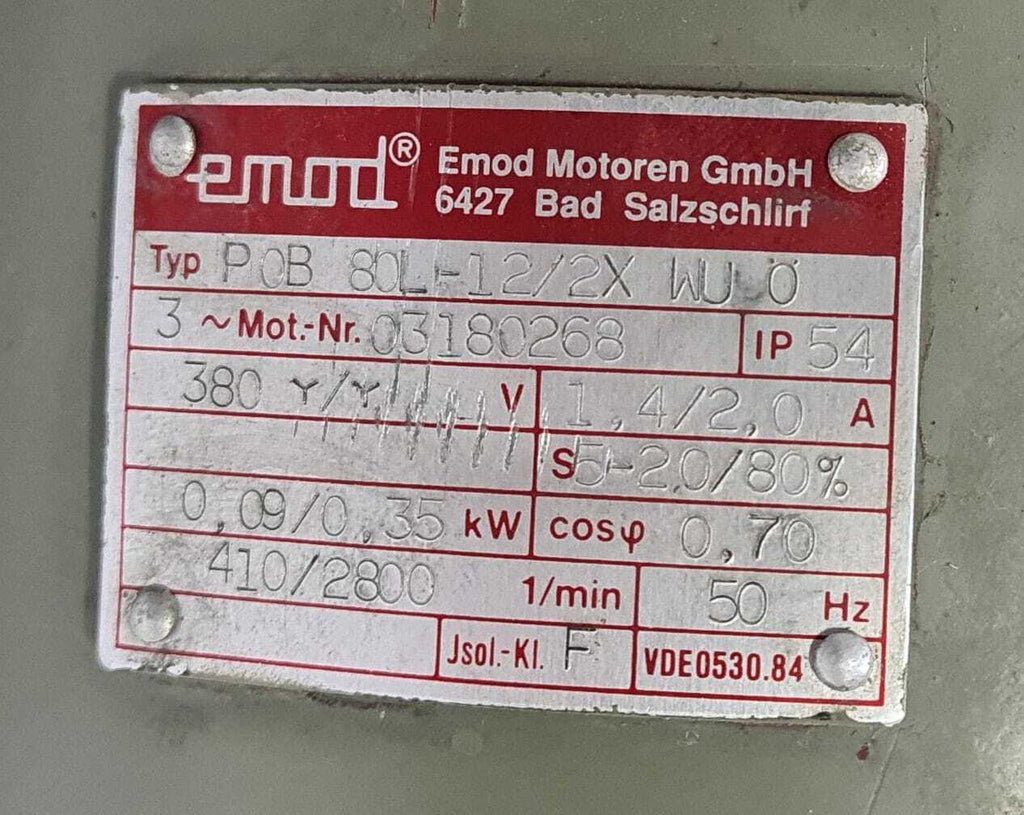 EMOD Motoren P0B 80L-12/2X WU Motor 03180268 410/2800 min 0.09/0.35kw 50 Hz