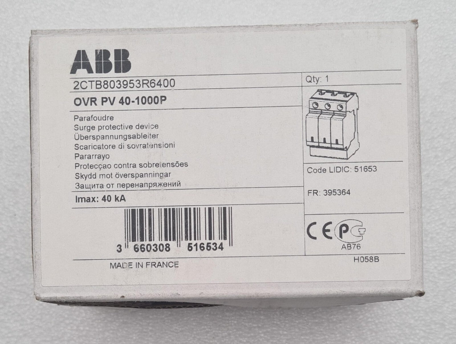 NEW - ABB OVR PV 40-1000P 2CTB803953R6400 Surge Protective Device