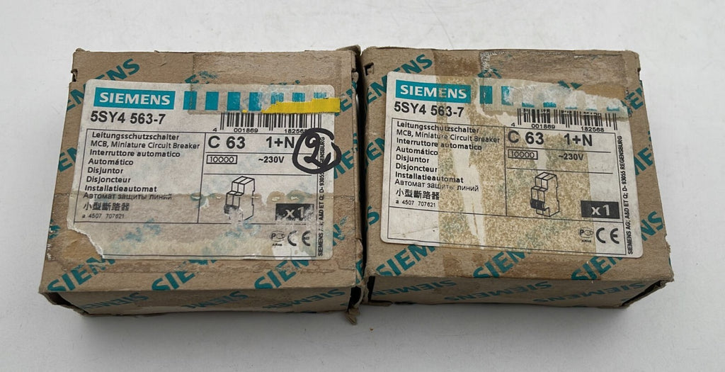 [LOT OF 2] Siemens 5SY4 563-7 Miniature circuit breaker C 63 1+N 230V
