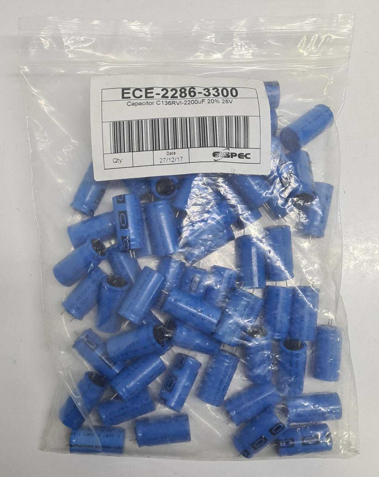 [LOT OF 58] NEW - PHILIPS C136RVI-2200uF 20% 25V L2 Capacitor