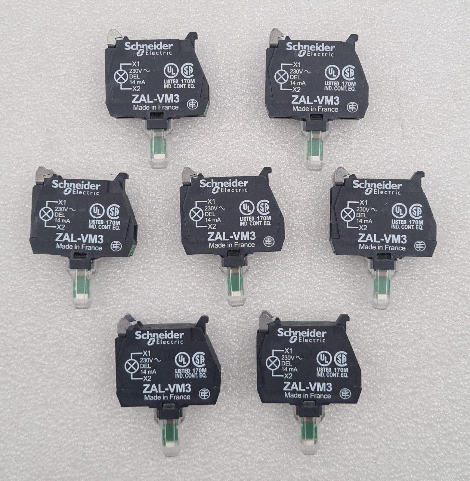 [LOT OF 7] Schneider Electric ZAL-VM3 CONTACT BLOCK Green Light Lamp