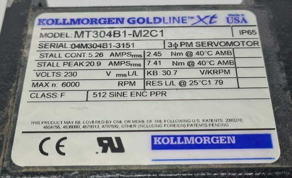 Kollmorgen GOLDLINE XT MT304B1-M2C1  Servo motor 3 PM SERVOMOTOR 6000 rpm