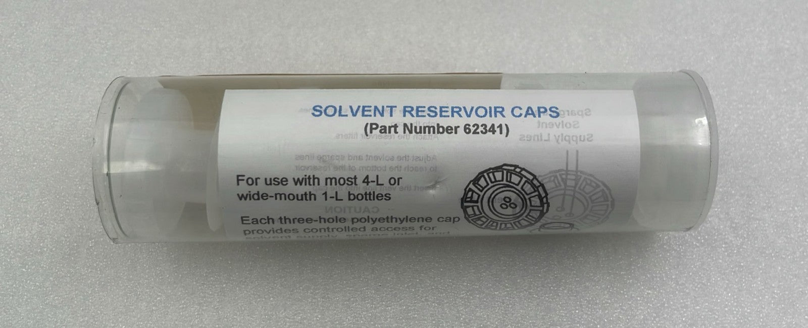 Waters solvent reservoir caps packaging label detail