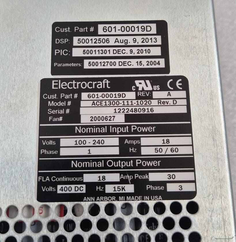 Electrocraft 601-00019D ACE1300-111-1020 AUTOMATION Controls Servo Drive **AS-IS