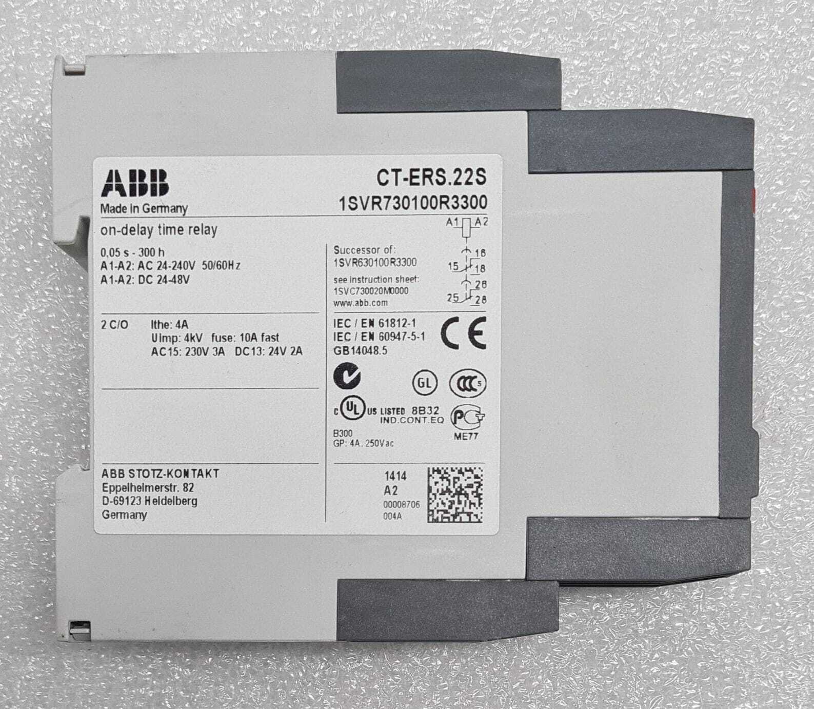[LOT OF 2] ABB CT-ERS.22S On-delay time relay 1SVR730100R3300