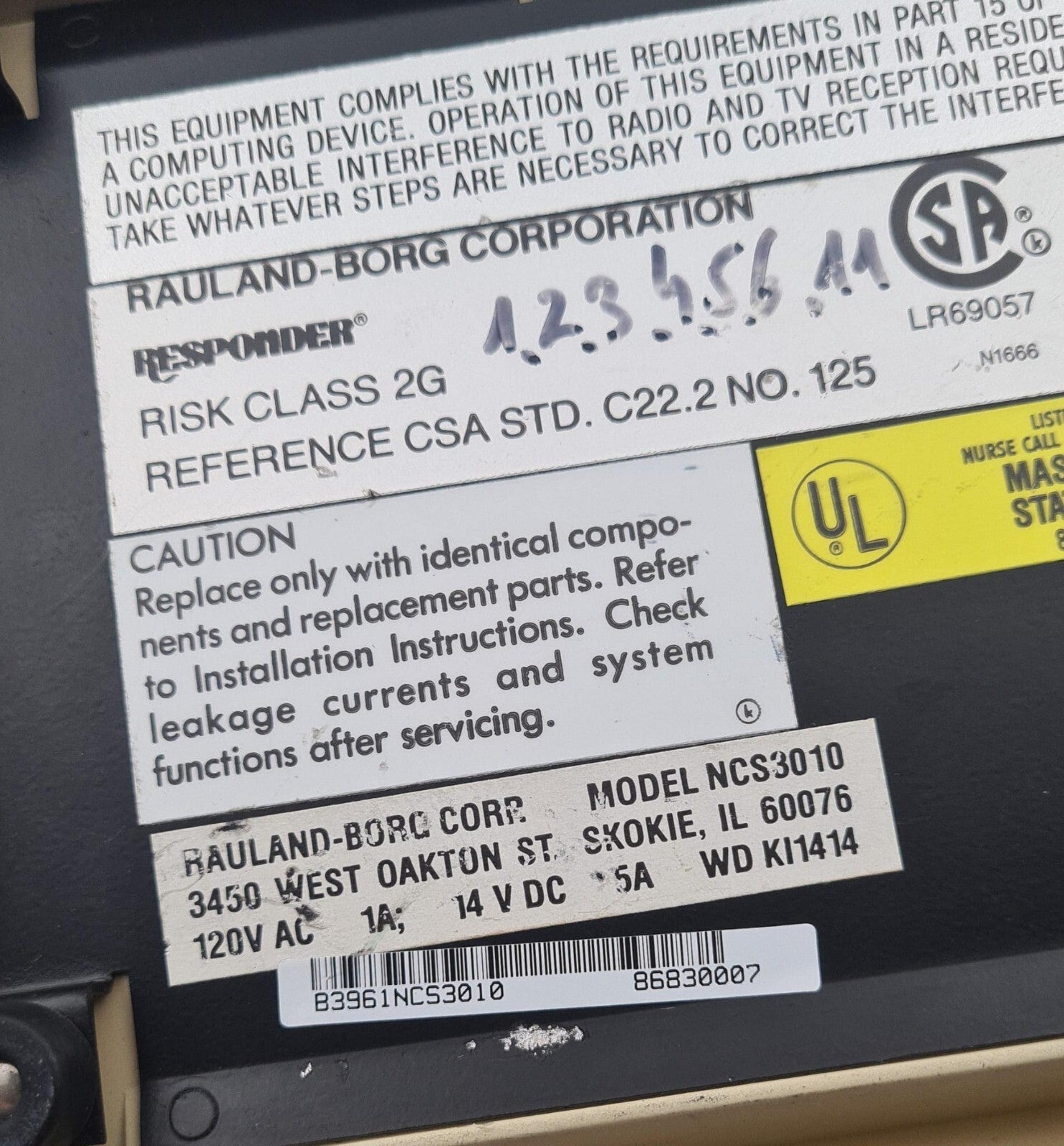 Rauland-Borg RESPONDER System 3000 NCS3010 Nurse Console **AS-IS**