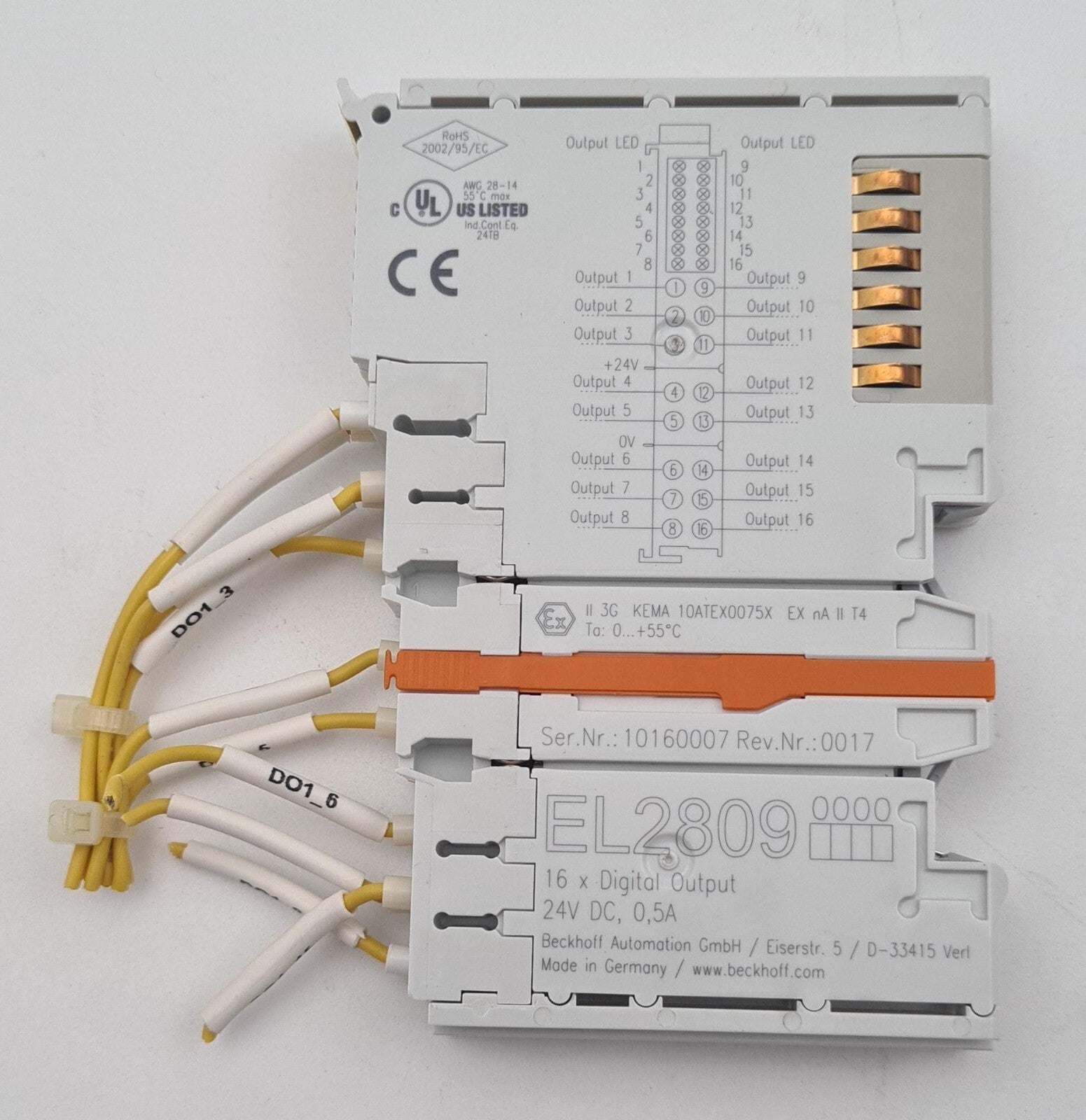 BECKHOFF EL2809 PLC Module EtherCAT Terminal 16-Ch Digital Output 24 VDC 0.5A