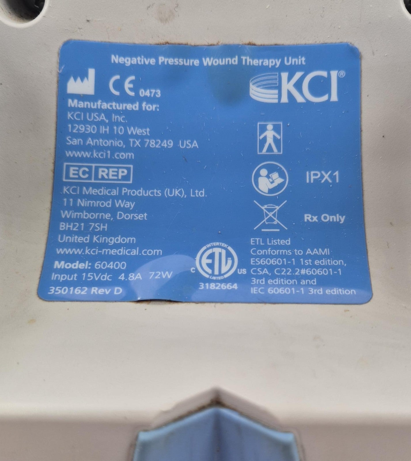 KCI VAC ULTA 60400 Negative Pressure Wound Therapy Unit Vacuum Healing System