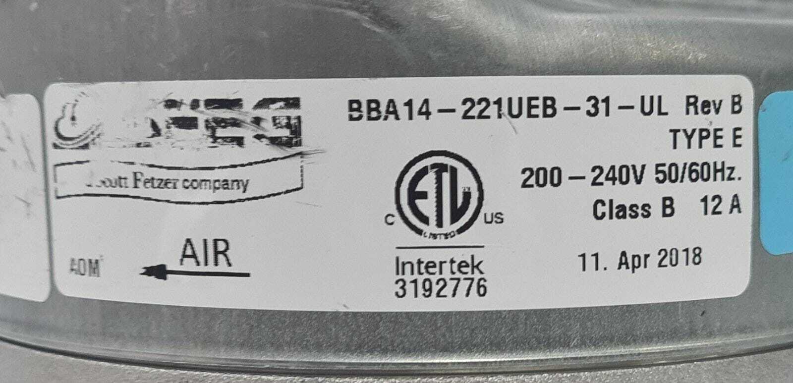SFEG Scott Fetzer Mercury BBA14-221UEB-31-UL Rev B Blower Motor