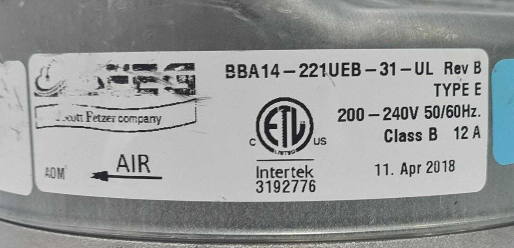 SFEG Scott Fetzer Mercury BBA14-221UEB-31-UL Rev B Blower Motor