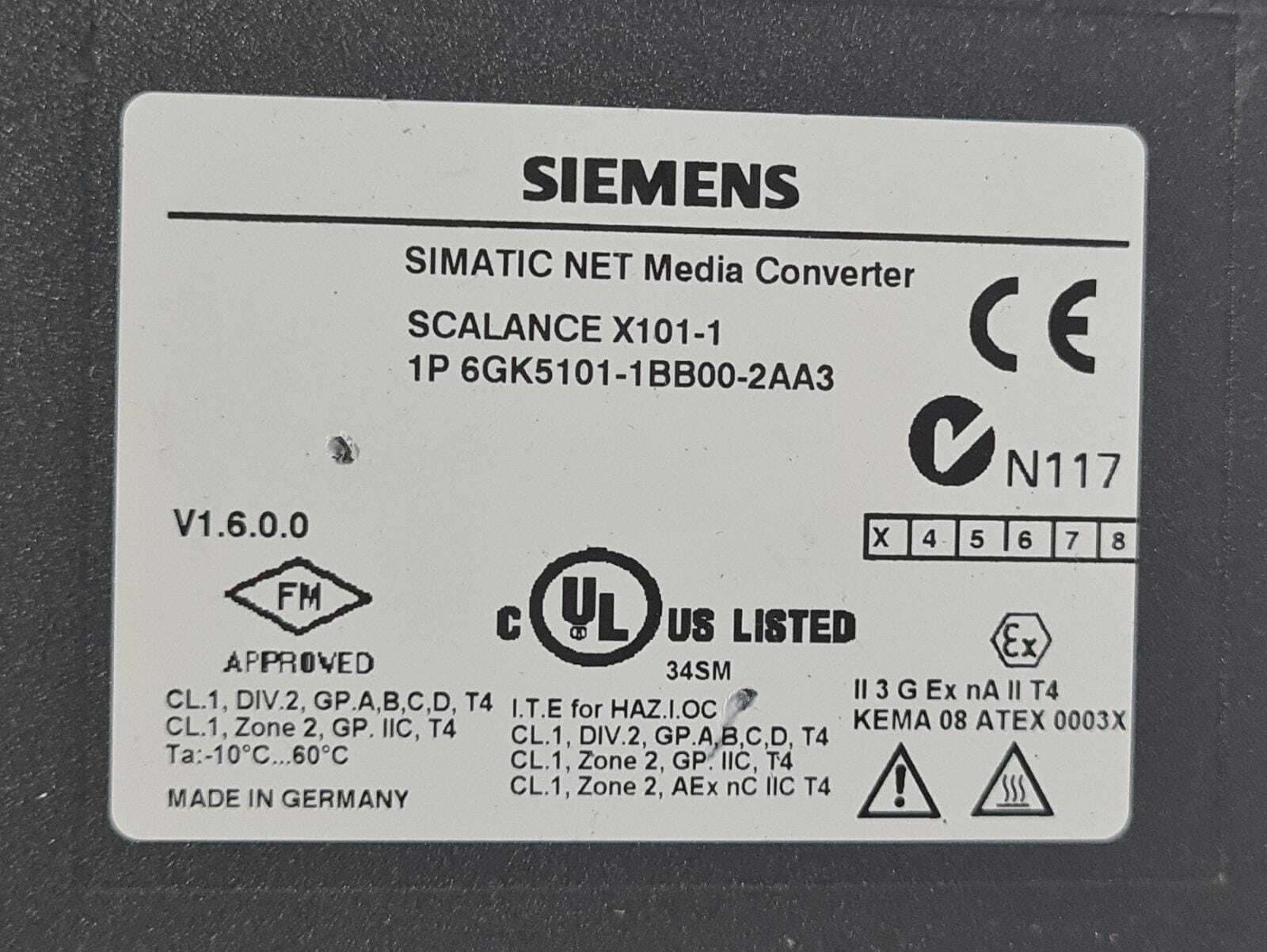 Siemens SIMATIC NET Media Converter SCALANCE X101-1 6GK5101-1BB00-2AA3 V1.6.0.0