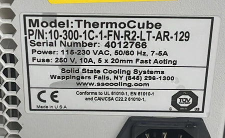 ThermoCube model label 10-300-1C-1-FN-R2-LT-AR-129 close-up