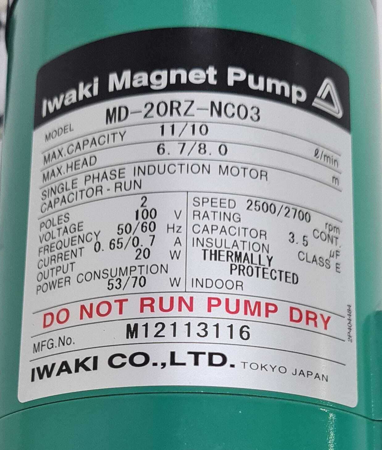 Iwaki Magnet Pump MD-20RZ-NC03 11/10 l/m 100V - Turquoise Color