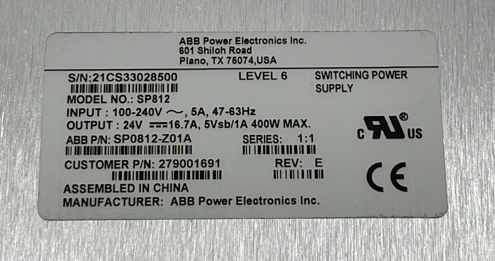 ABB SP812 manufacturer label close-up