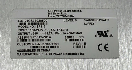 ABB SP812 manufacturer label close-up
