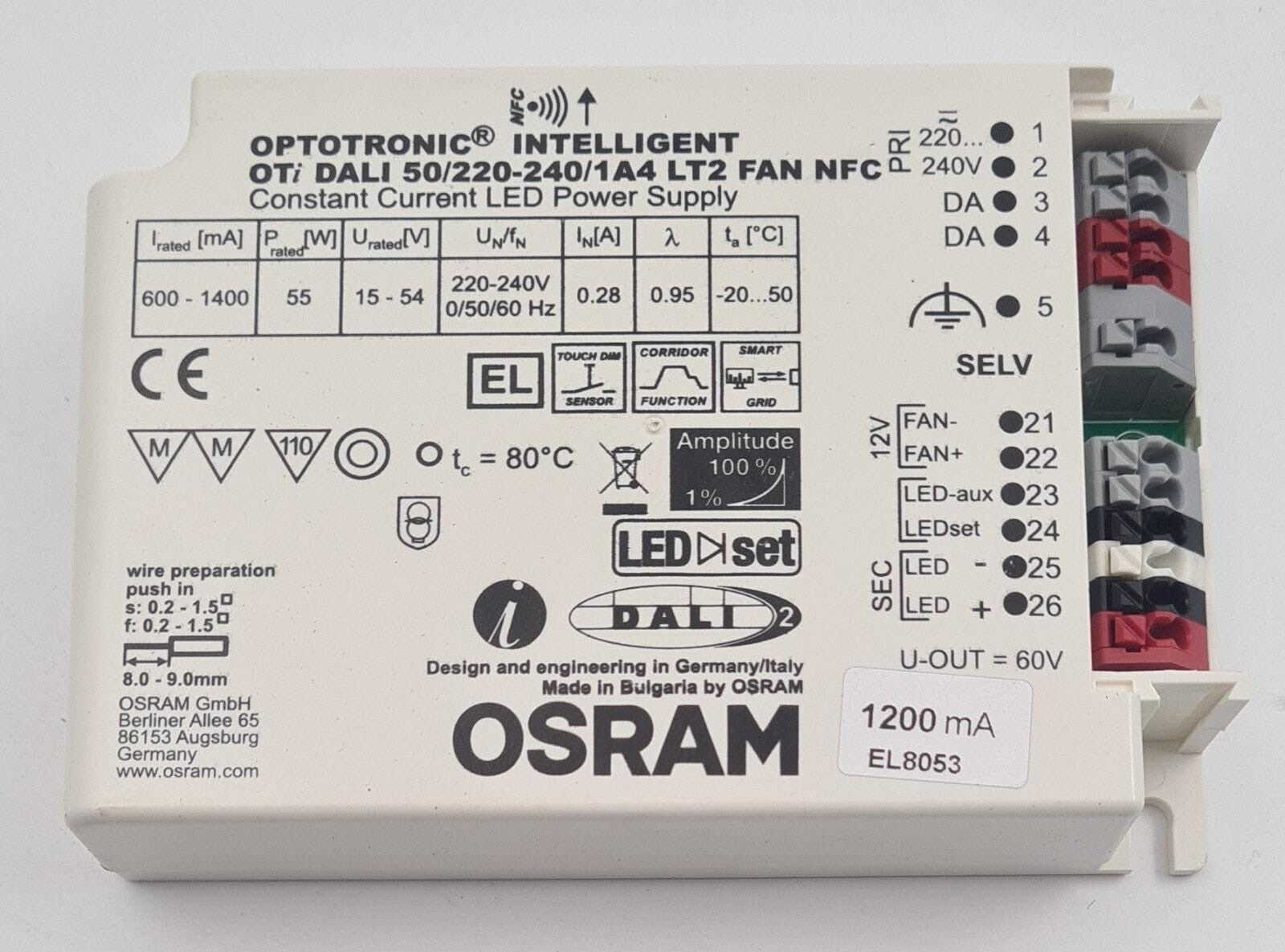 OSRAM OPTOTRONIC Intelligent OTi DALI 50/220-240/1A4 LT2 FAN NFC 55W Led Driver