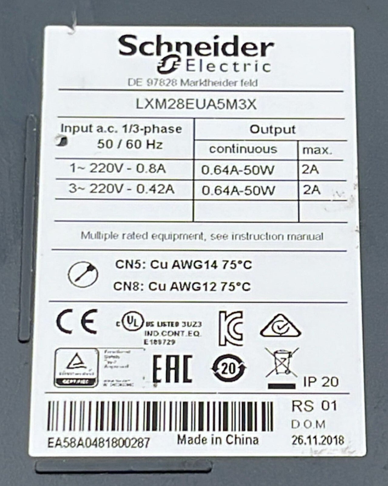 Schneider Electric 50W Encoder Feedback Motion Servo Drive LXM28EUA5M3X