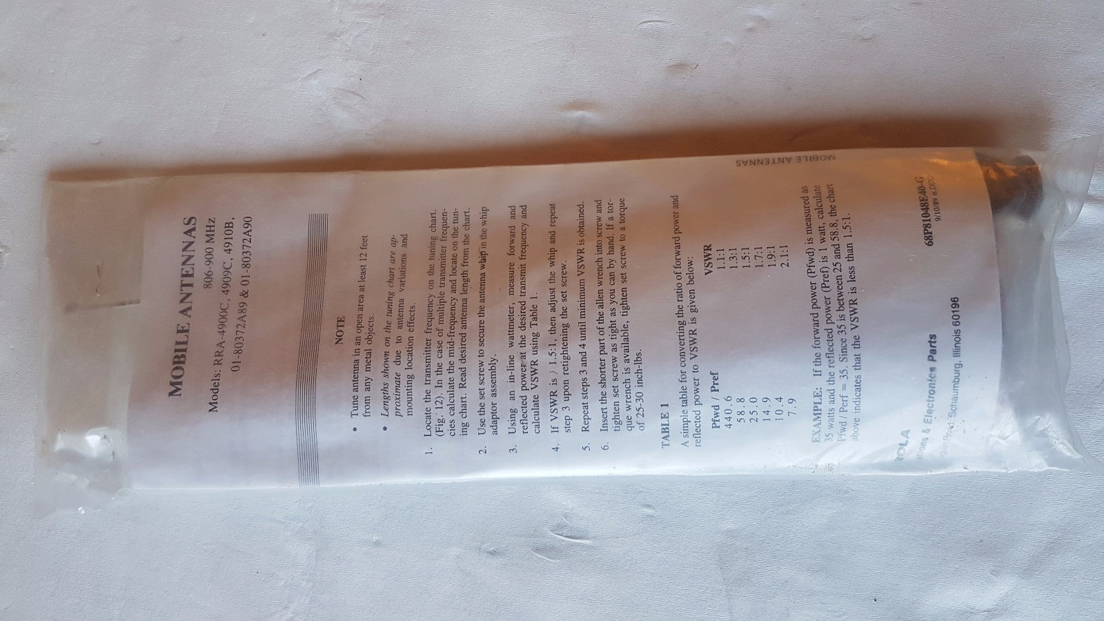 Motorola Mobile Radio Antenna Haf9067a 55128 806 900 Mhz Rra 4900c 4909c 4910b