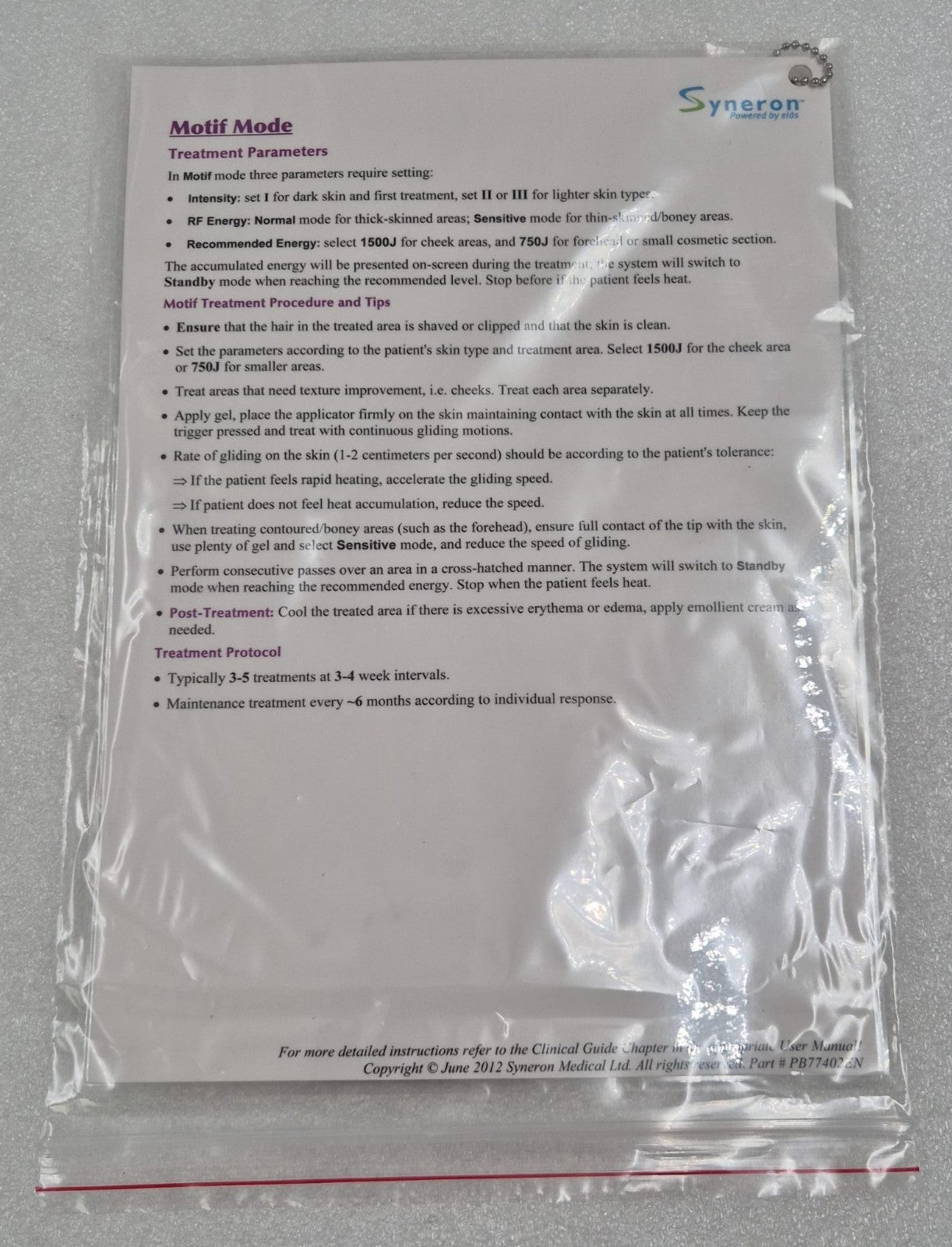 Syneron CANDELA Motif IR Applicator FG70911 Hand-piece for ELase Machine **NEW**