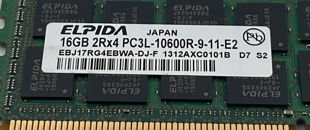 [LOT 2] ELPIDA EBJ17RG4EBWA-DJ-F 16GB 2Rx4 PC3L-10600R DDR3 Server Memory RAM