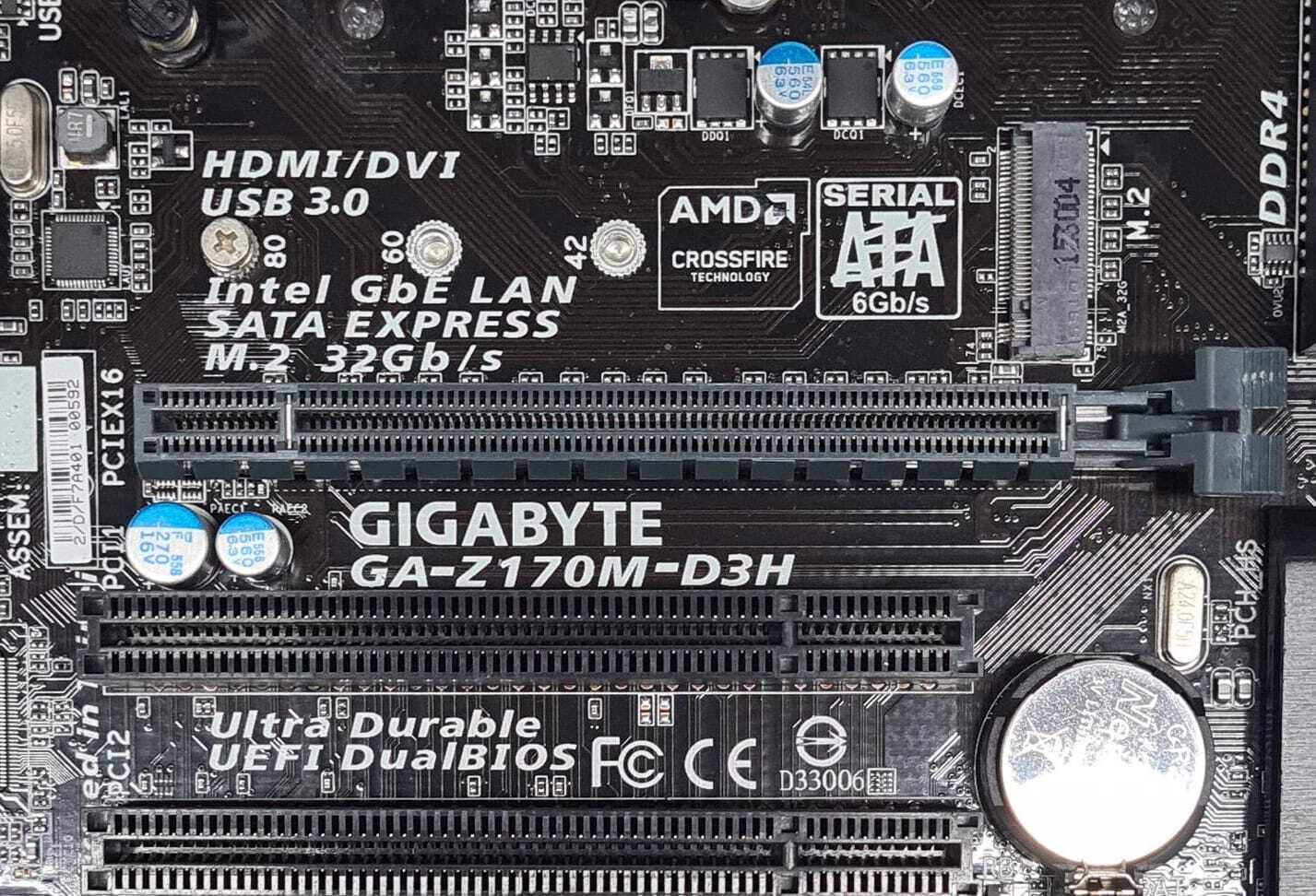 GIGABYTE GA-Z170M-D3H LGA1151 DDR4 Motherboard W/ BOX & I/O Shield - FOR PARTS