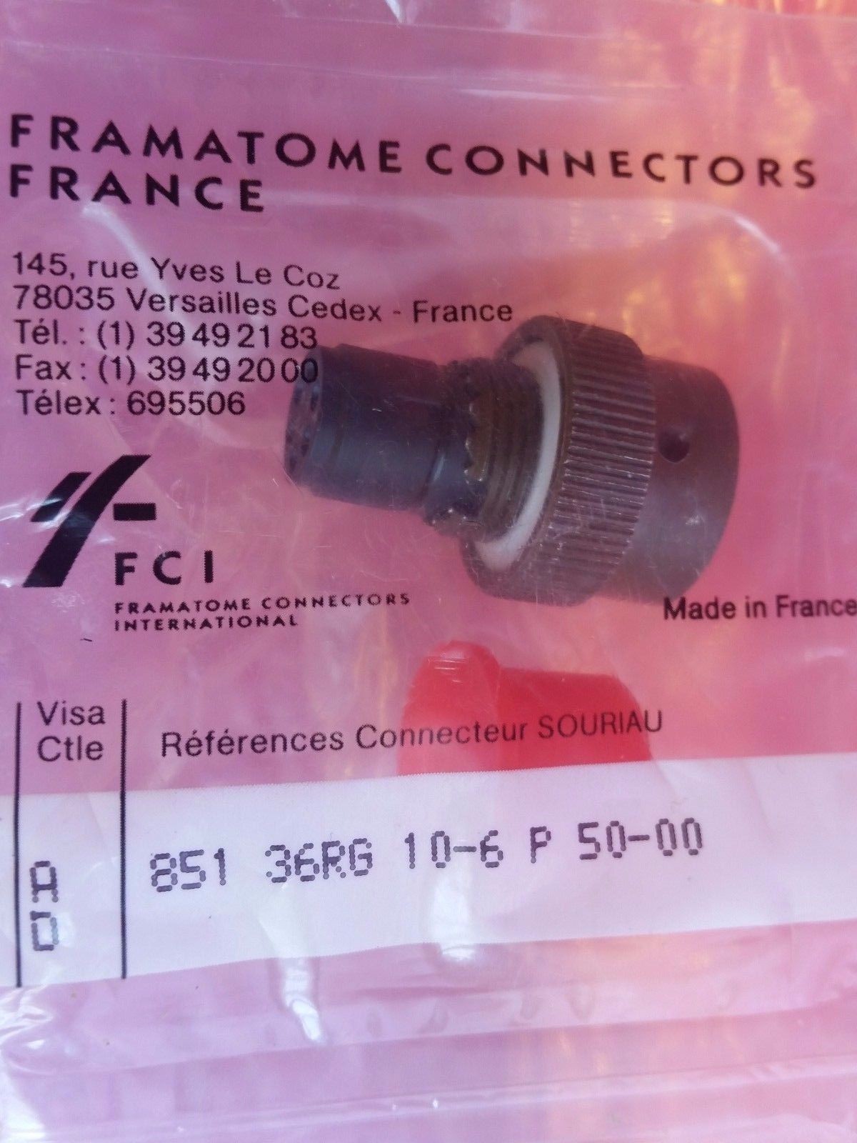 Fci 851 36RG106P50 Circular Mil Spec Connector 6 Pin With Gold Contacts