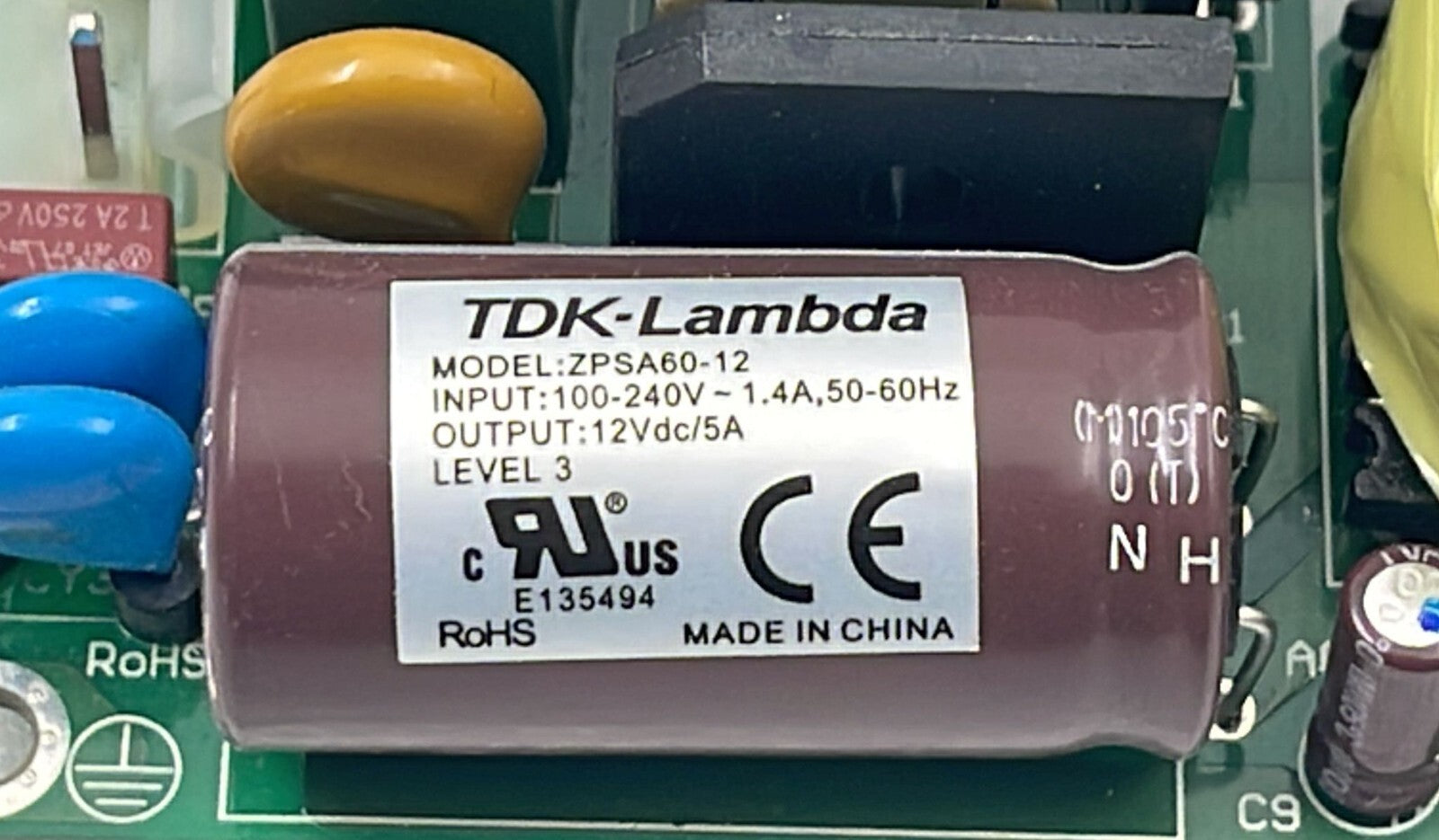 TDK Lambada ZPSA60-20 Power Supply 100-240V ~1.4A 50-60Hz 12Vdc/5A