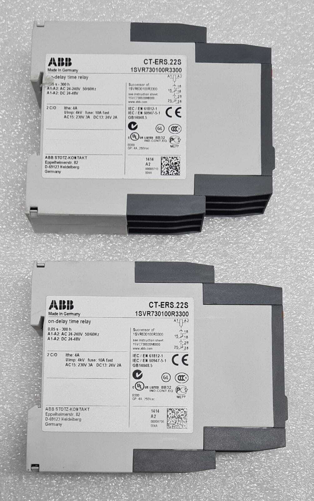 [LOT OF 2] ABB CT-ERS.22S On-delay time relay 1SVR730100R3300