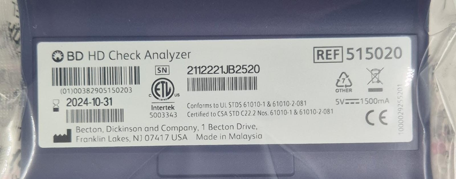BD HD Check Analyzer 515020 Blood Detect harmful surface contamination