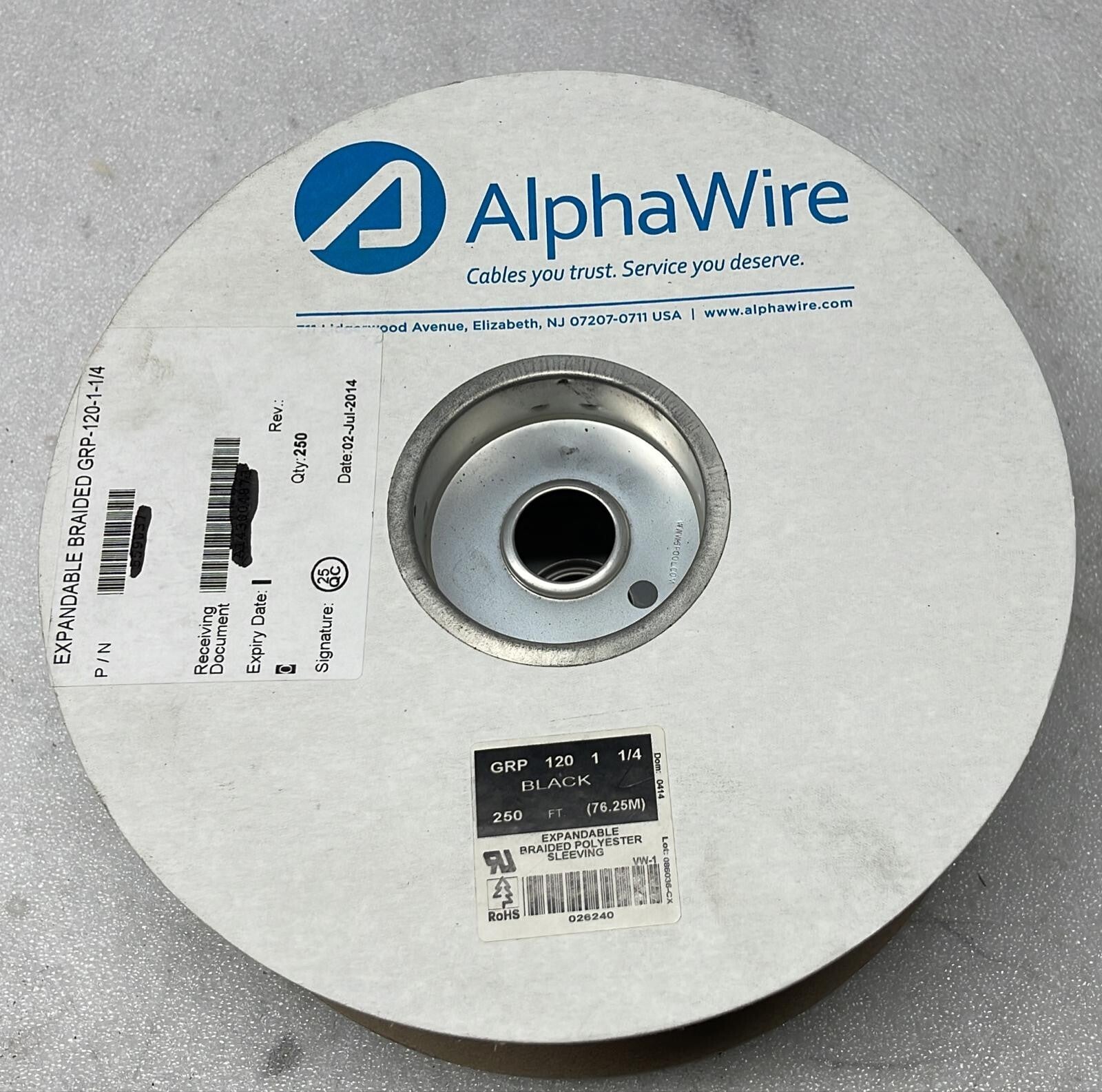 NEW - ALPHA WIRE GRP 120 1 1/4 BLACK 250FT / 76.25M EXPANDABLE BRAIDE