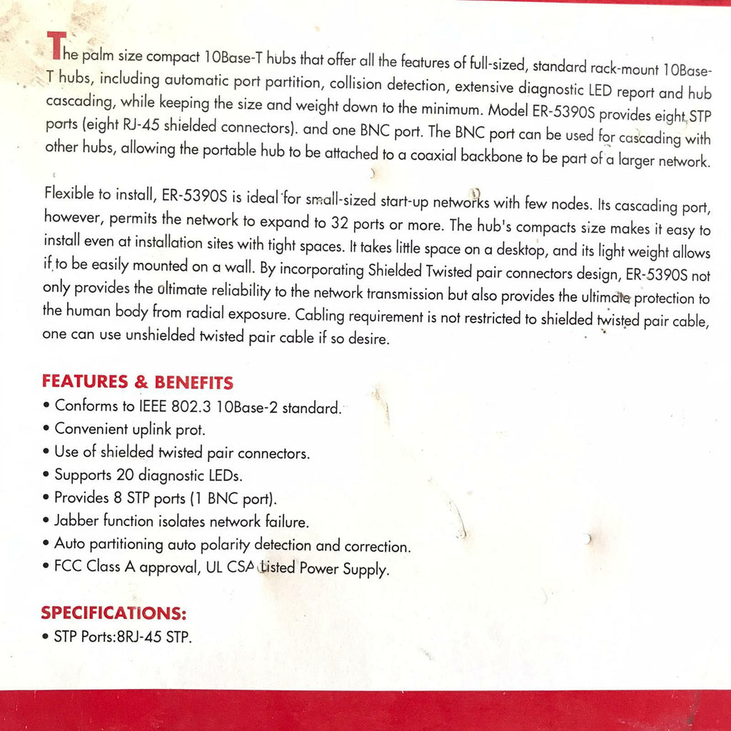 Edimax Technology Er 5390S 9 Port 10base T Ethernet Network Hub 10 Mbps