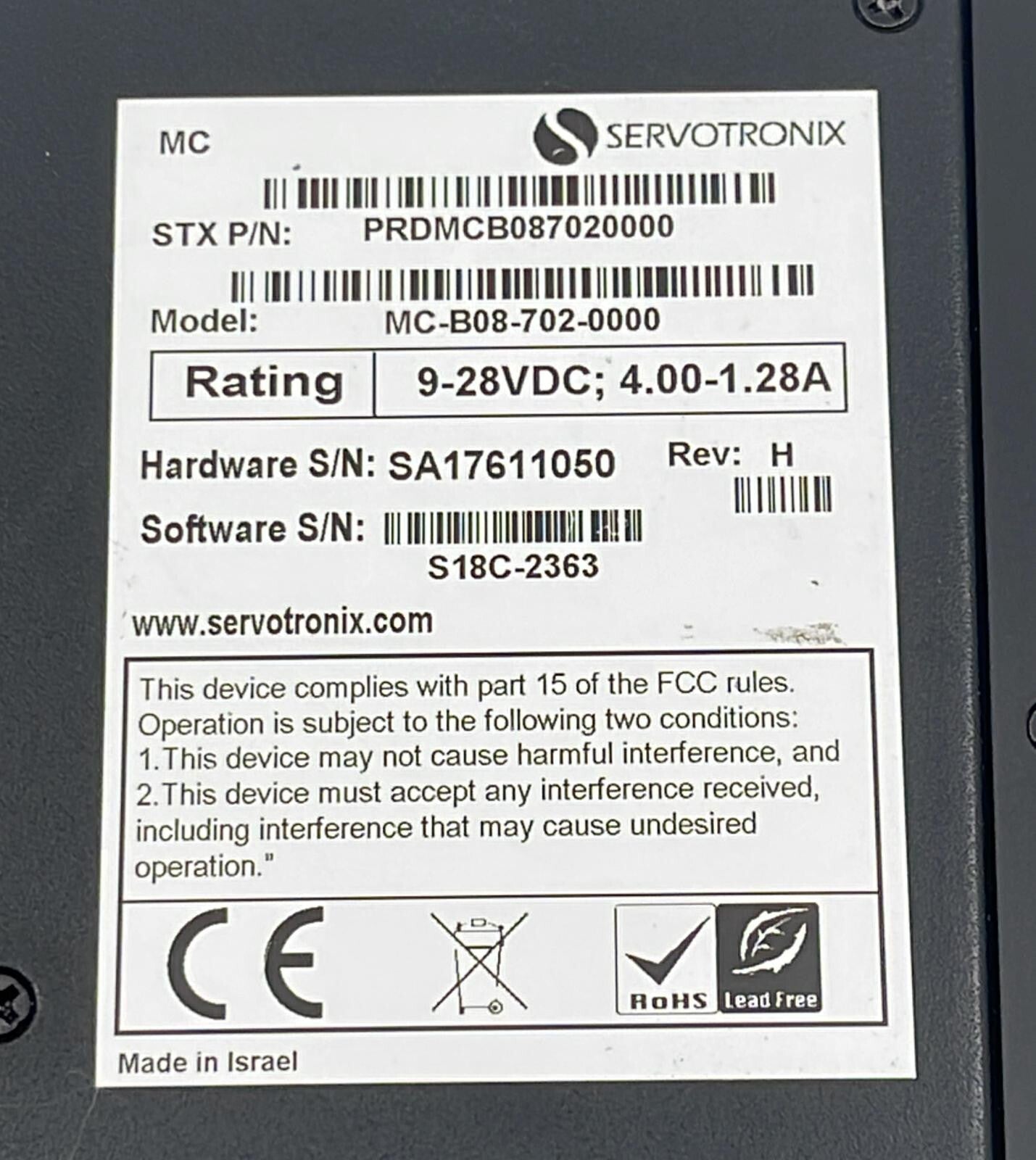 Servotronix MC-B08-702-0000 MC Multi Axis Motion Controller PRDMCB087020000