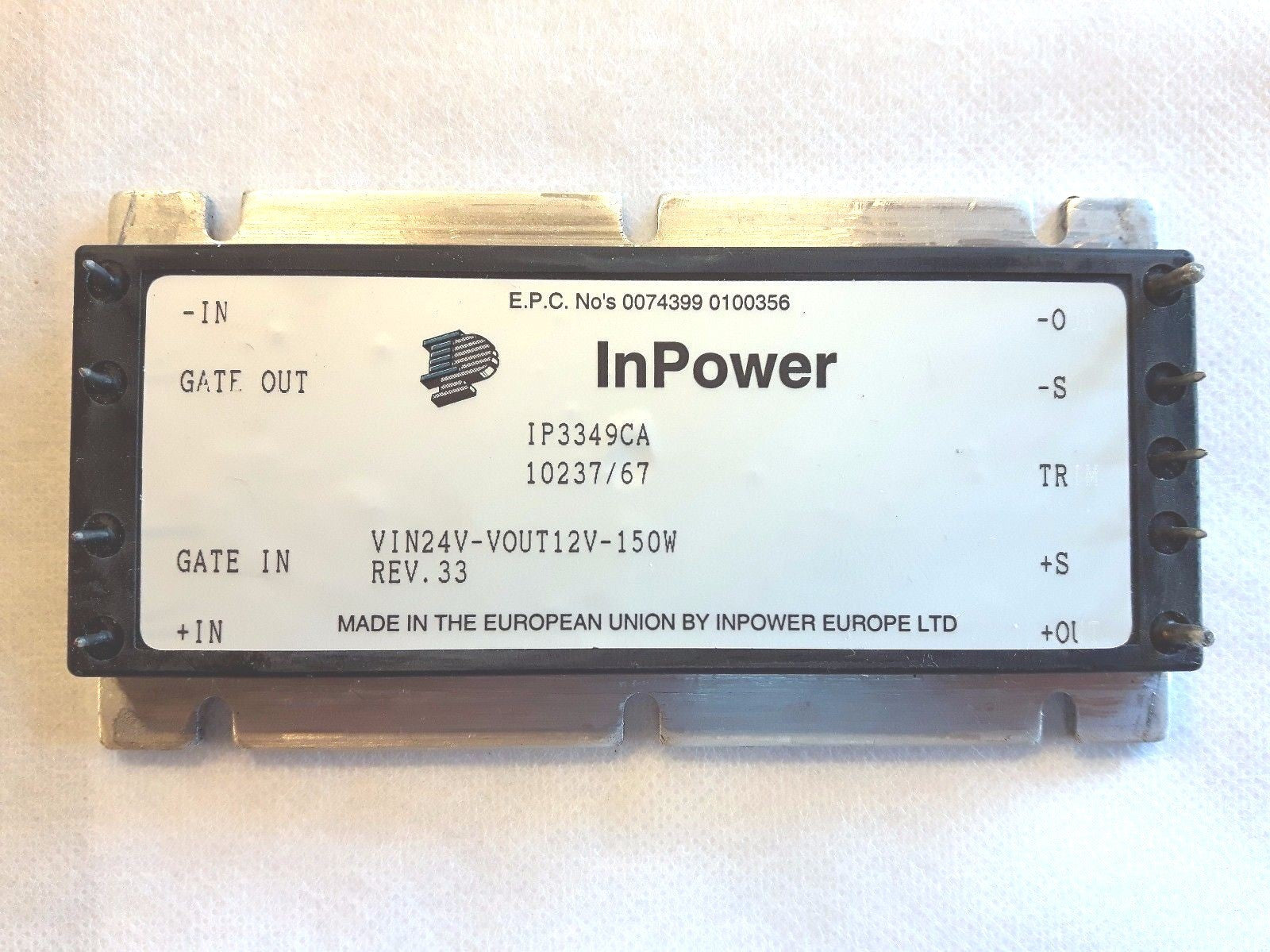 InPower IP3349CA CONVERTER INPUT 24V Output 12V - 150W E.P.C 0074399 0100356