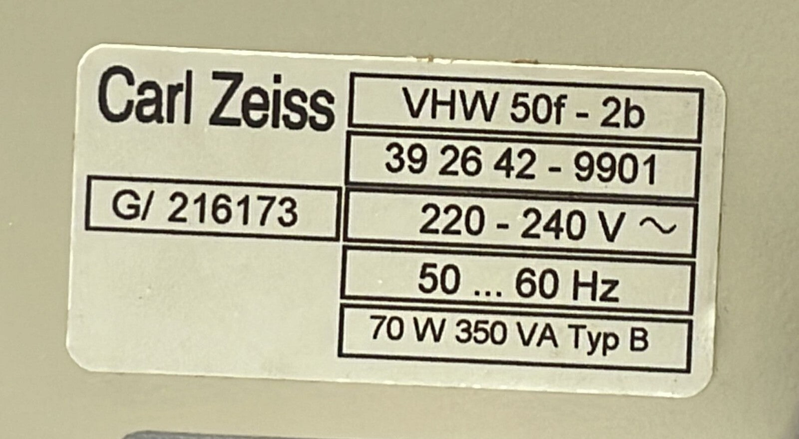 Carl Zeiss VHW 50f-2b MicroScope Illuminator Lamp 39 26 42-9901