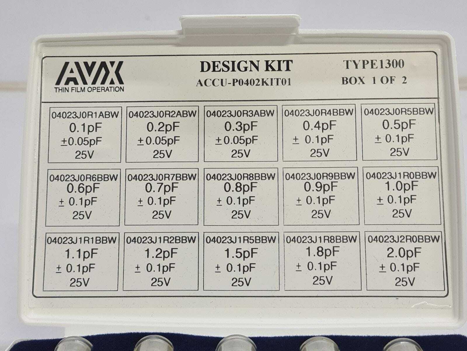 AVX Thin Film RF Microwave Designer Kit ACCU-P0402KIT01 Type1300 0.1pF-2.0pF #1