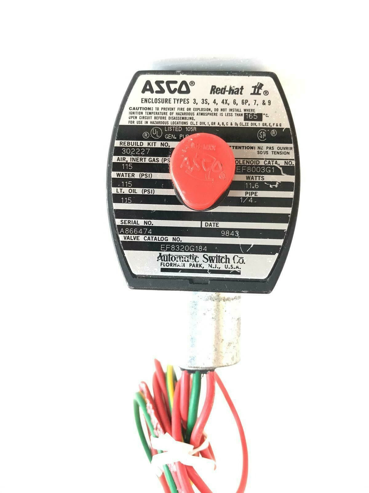 ASCO EF8320G184 EF8003G1 SOLENOID VALVE 1/4" PIPE 11.6W W/ MP-C-089 238714-004D