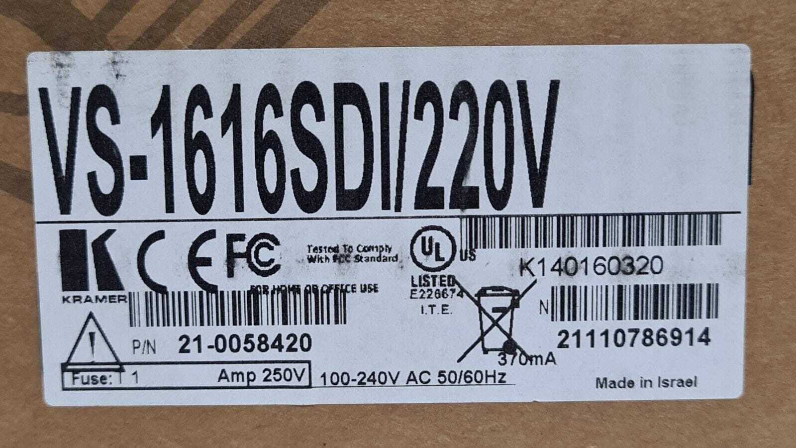 **NEW** Kramer 16x16 SDI Video Matrix Switcher VS-1616SDI 100-240V