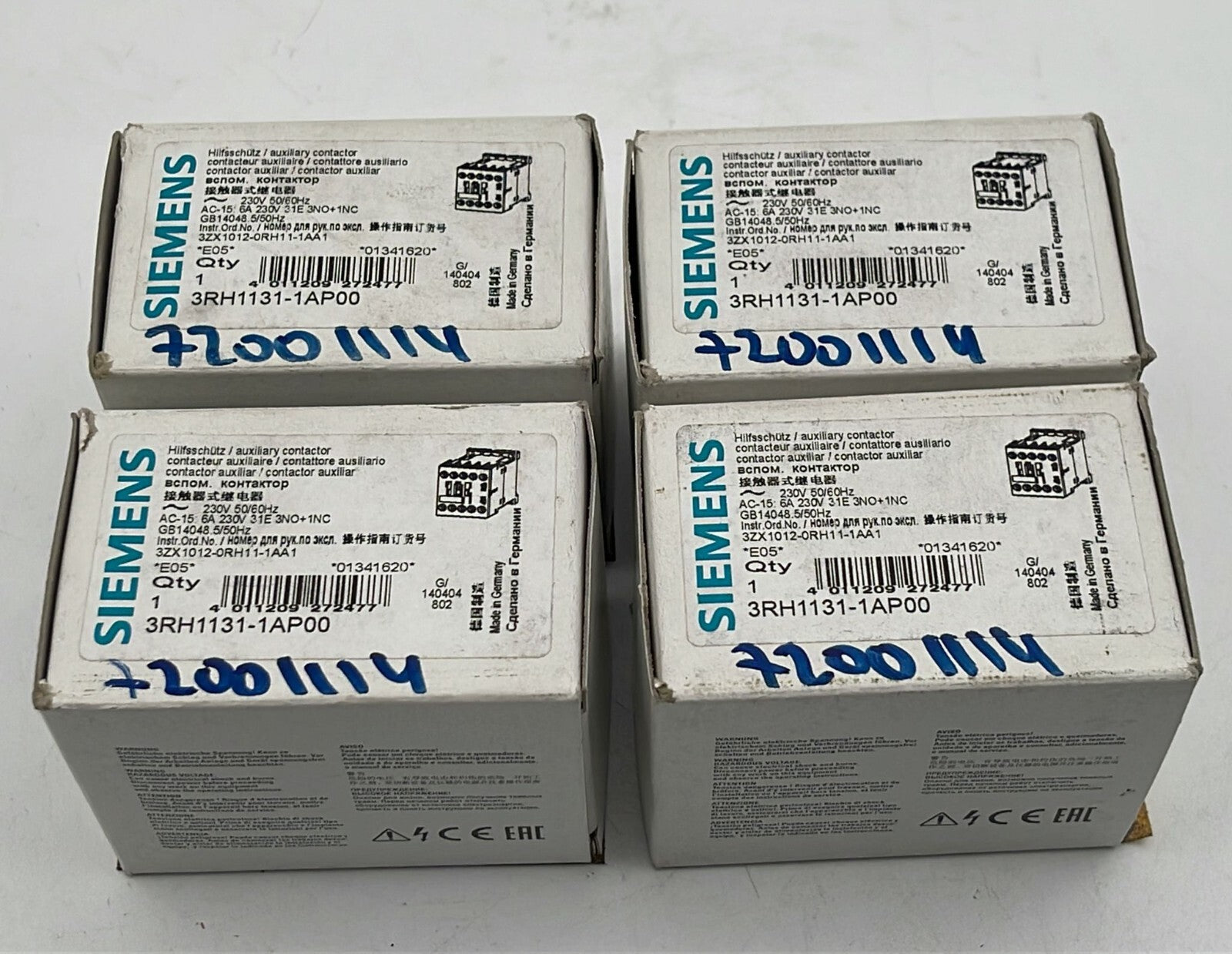 [LOT OF 4] NEW - Siemens 3RH1131-1AP00 Auxiliary contactor 6A 230V 50/60Hz