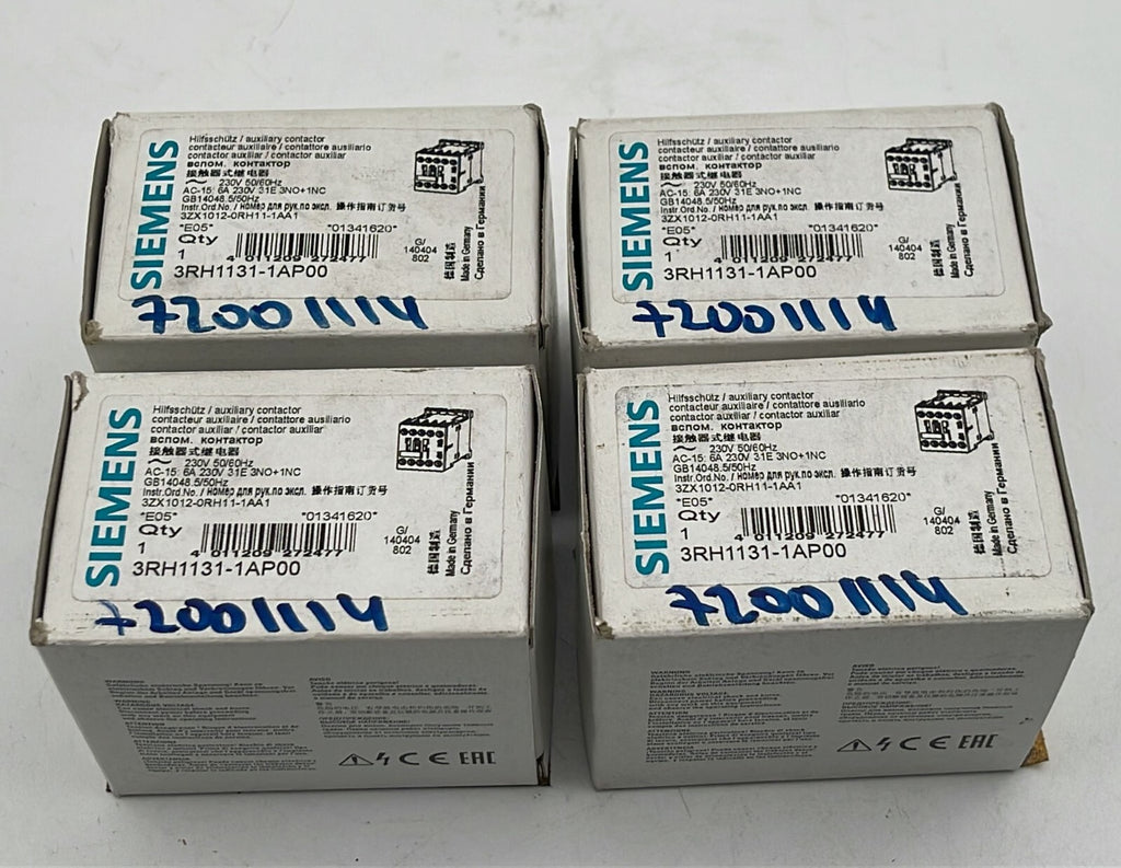 [LOT OF 4] NEW - Siemens 3RH1131-1AP00 Auxiliary contactor 6A 230V 50/60Hz