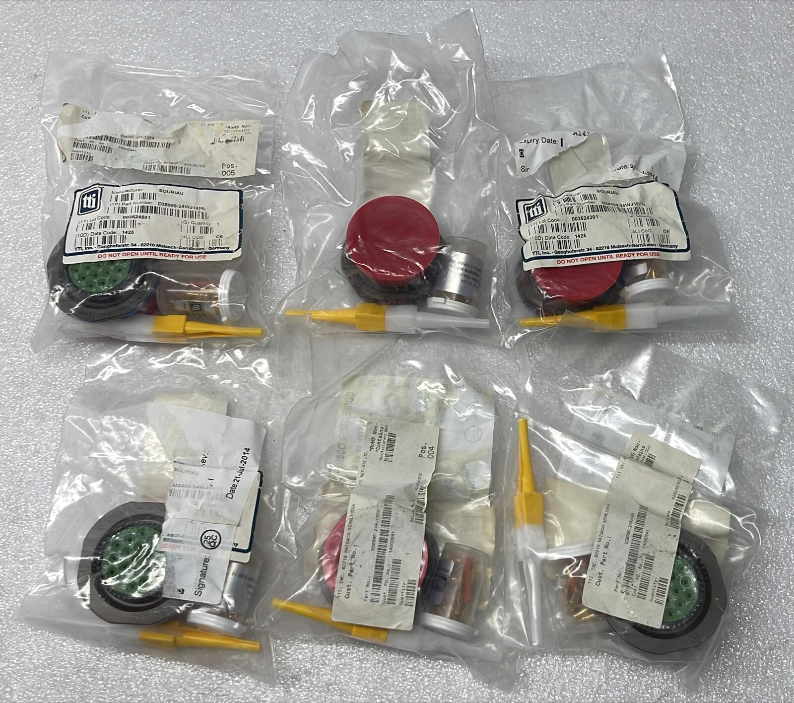 [LOT OF 6] NEW SEALED - SOURIAU TTI D38999/24WJ19PN Circular MIL Spec Connector