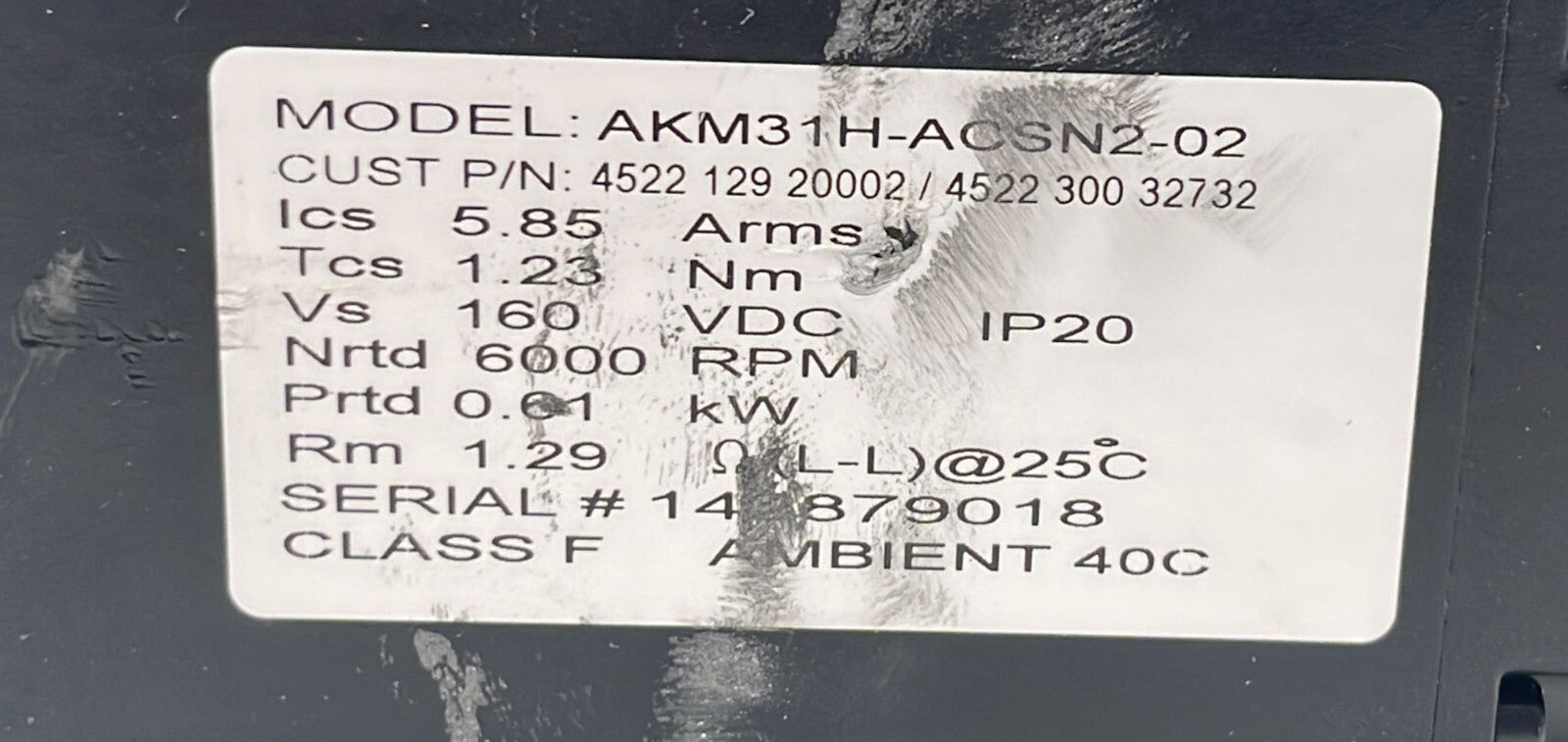Kollmorgen AKM31H-ACSN2-02 Servo Motor 6000RPM 0.61kW 4522-129-20002