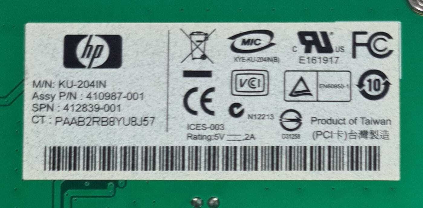HP Internal PCI Card KU-204IN VER: 10 410987-001 412839-001 Dual USB 2.0 Port